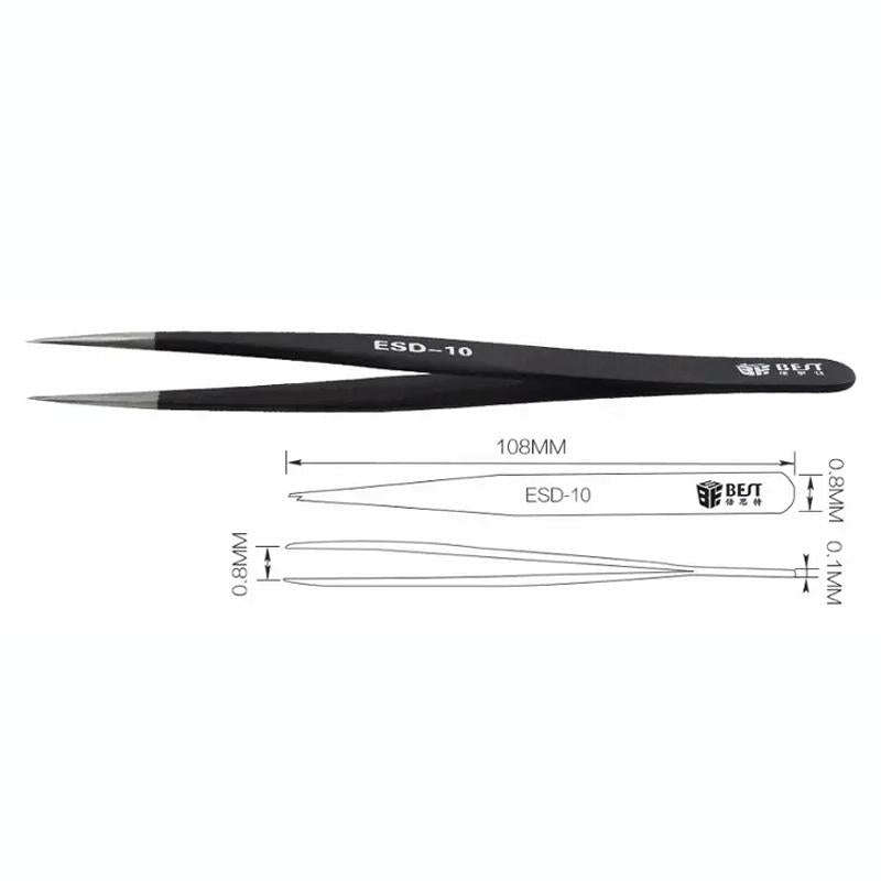 BEST BST-10 Precision Anti-static ESD Stainless Steel Tweezers