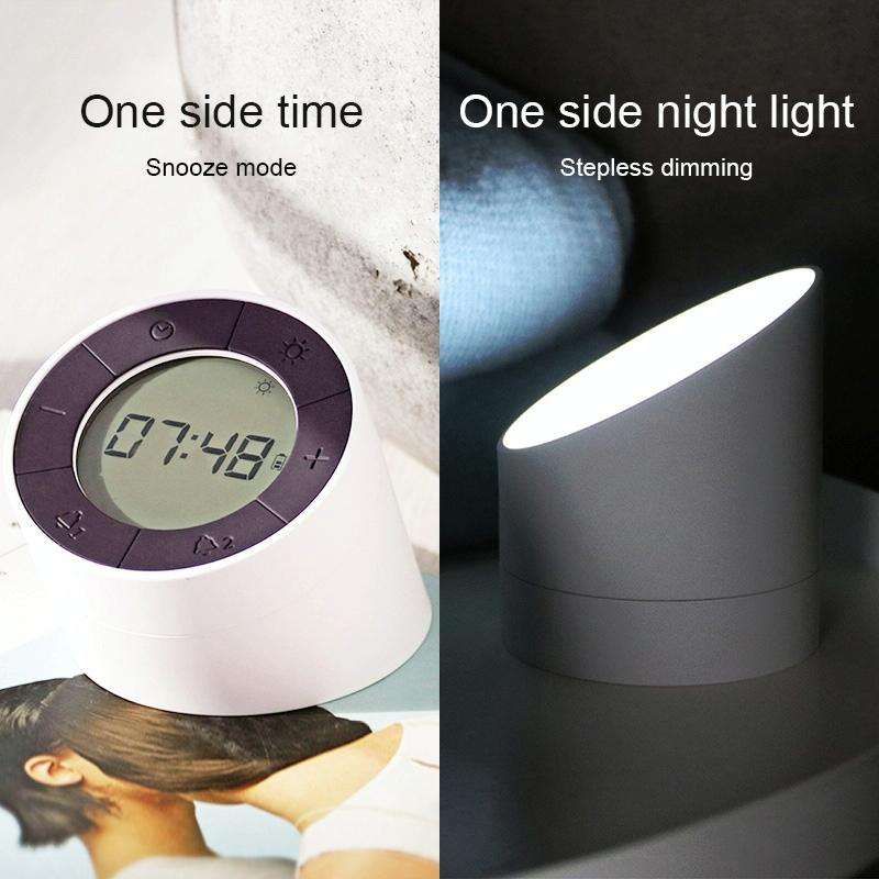 Simple Home Creative Multi-function Charging Stepless Dimming Alarm Clock Night Light(Gray)