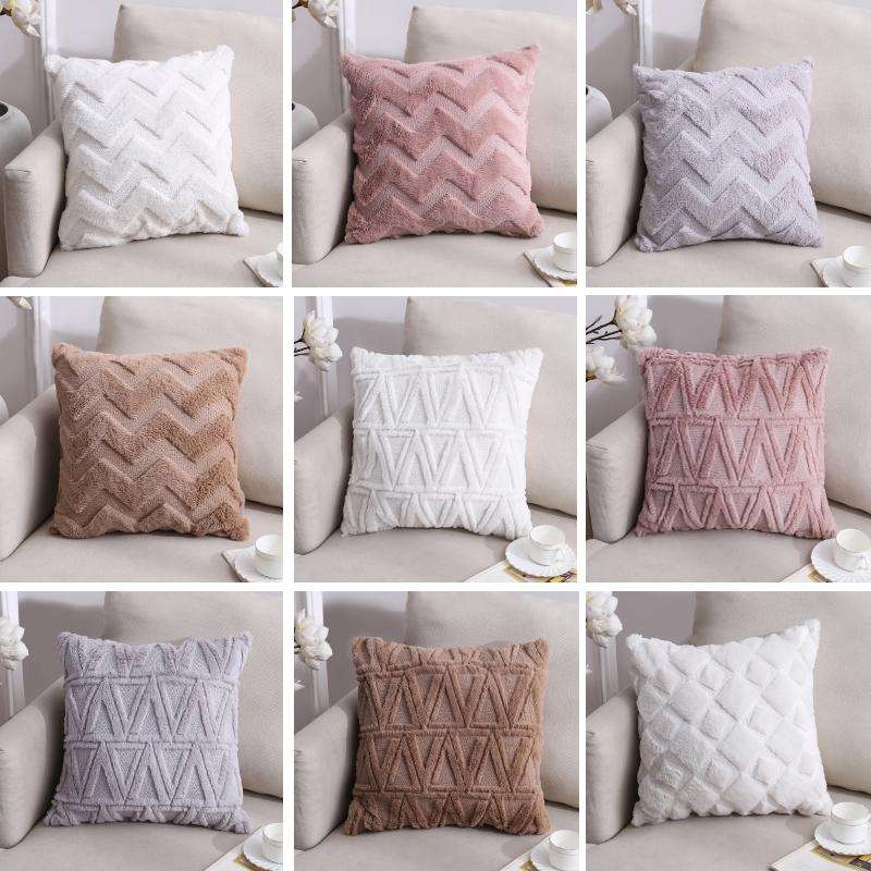 Double-Sided Plush Pillow Home Sofa Cushion Pillowcase, Size: 45x45cm Without Core(Gray Big Waves)