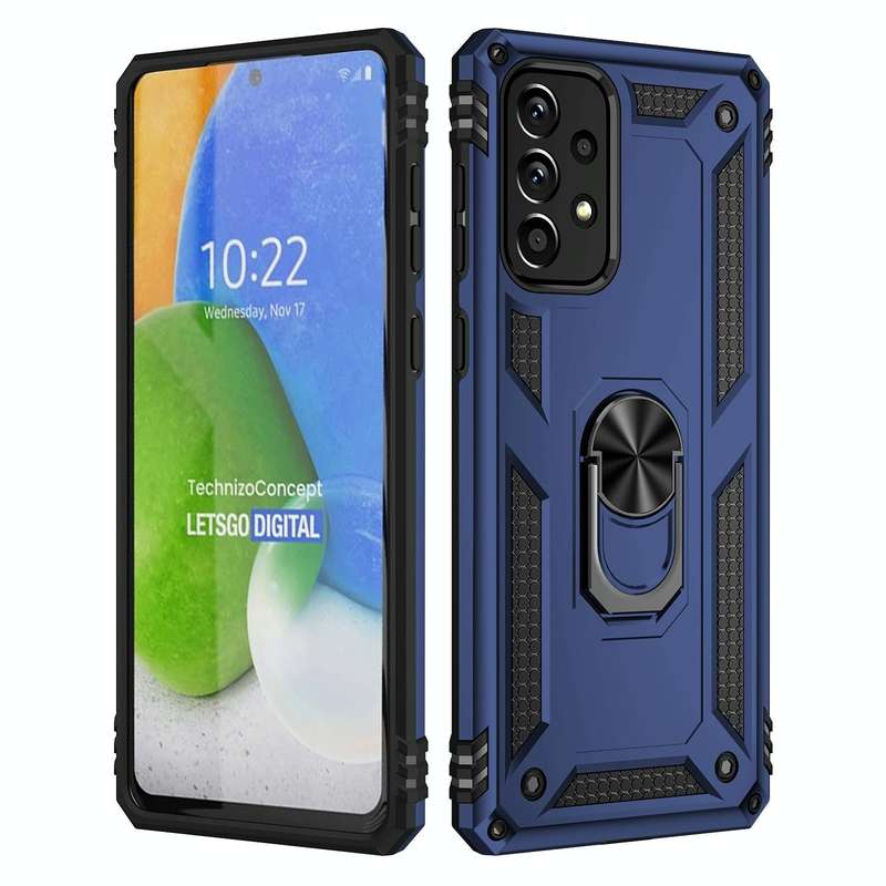 For Samsung Galaxy A73 5G Shockproof TPU + PC Phone Case with Holder(Blue)