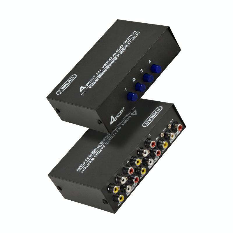 FJGEAR FJ-401AV Lotus Head Interface 4-way AV Audio and Video Switcher(Black)