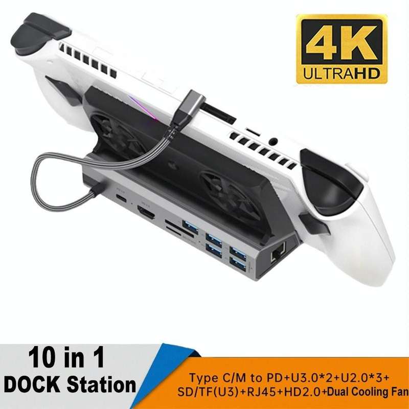 10 -in- 1 For ASUS ROG Ally 100W PD Charging Game Console Stand Multifunctional USB 3.0 Docking S...