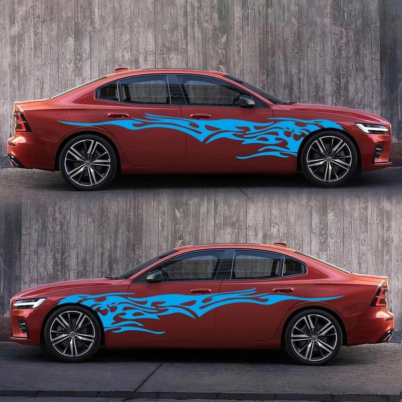 2 PCS/Set D-144 Fire Element Pattern Car Modified Decorative Sticker(Blue)