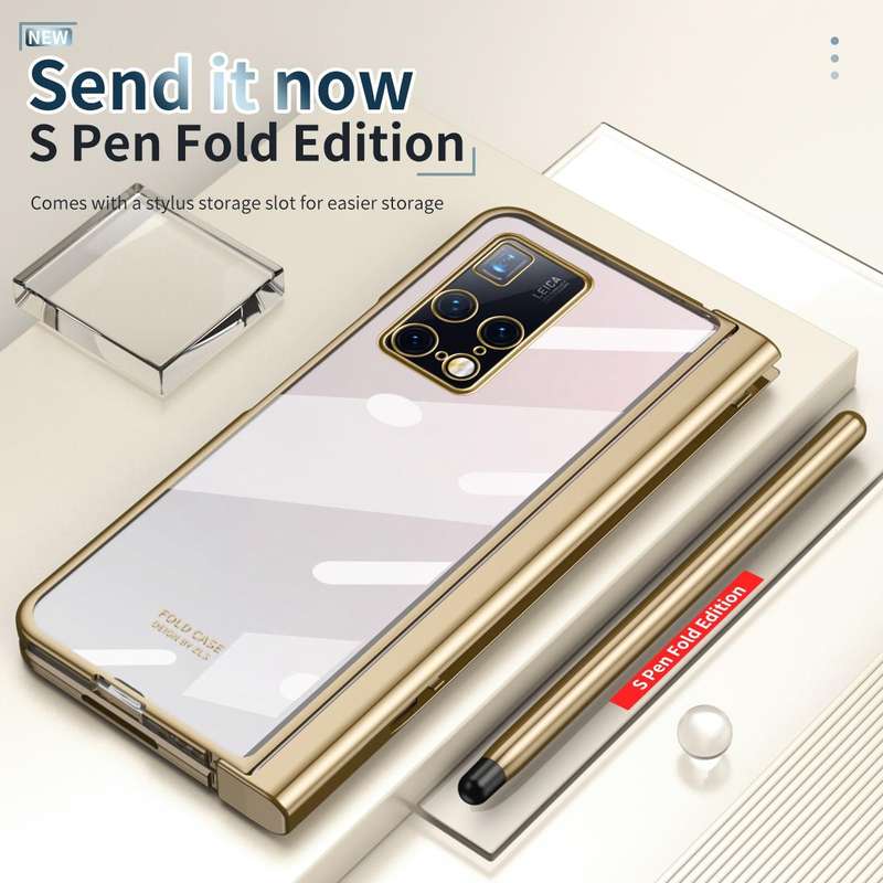 For Huawei Mate X2 Electroplating Hinge Phone Case with Stylus(Gold)