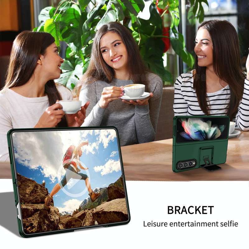 For Samsung Galaxy Z Fold3 5G Three-dimensional Folding Holder PC Phone Case(Green)