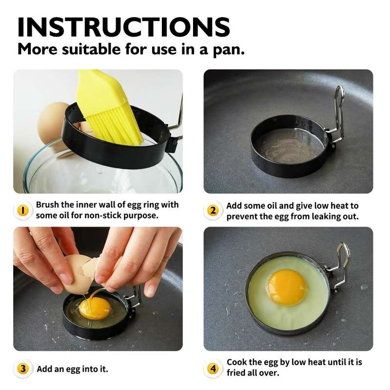 Egg Ring Iron Spray Non-Stick Round Omelette Model Omelette Mold, Specification: 4 PCS + Brush