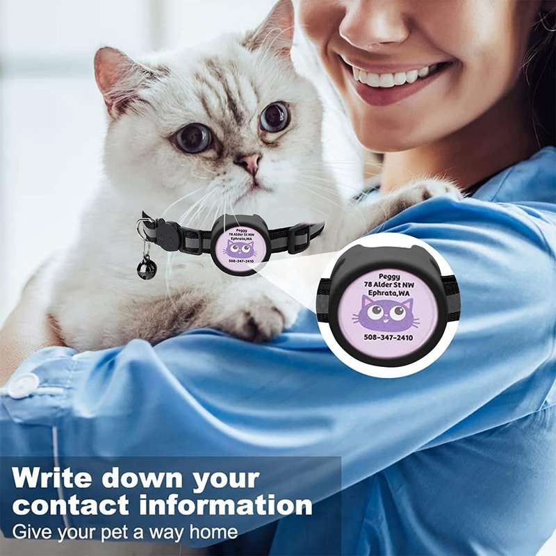 Pet Reflective Collar with Bell for AirTag(Pink)