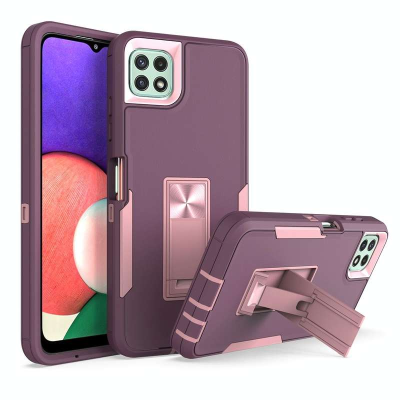 For Samsung Galaxy A22 5G Magnetic Holder Phone Case(Purple Red + Rose Gold)