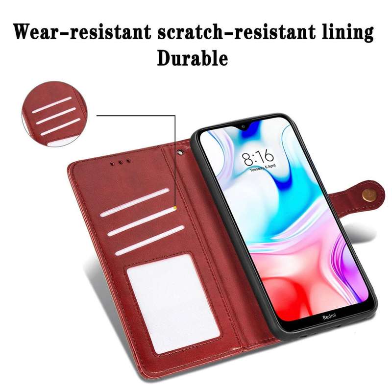 For Xiaomi Redmi 8 Retro Solid Color Leather Buckle Phone Case with Lanyard & Photo Frame & Card ...