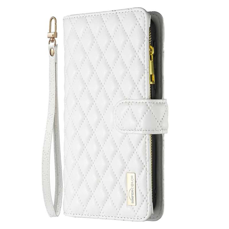 For Samsung Galaxy S22 Ultra 5G Diamond Lattice Zipper Wallet Leather Flip Phone Case(White)