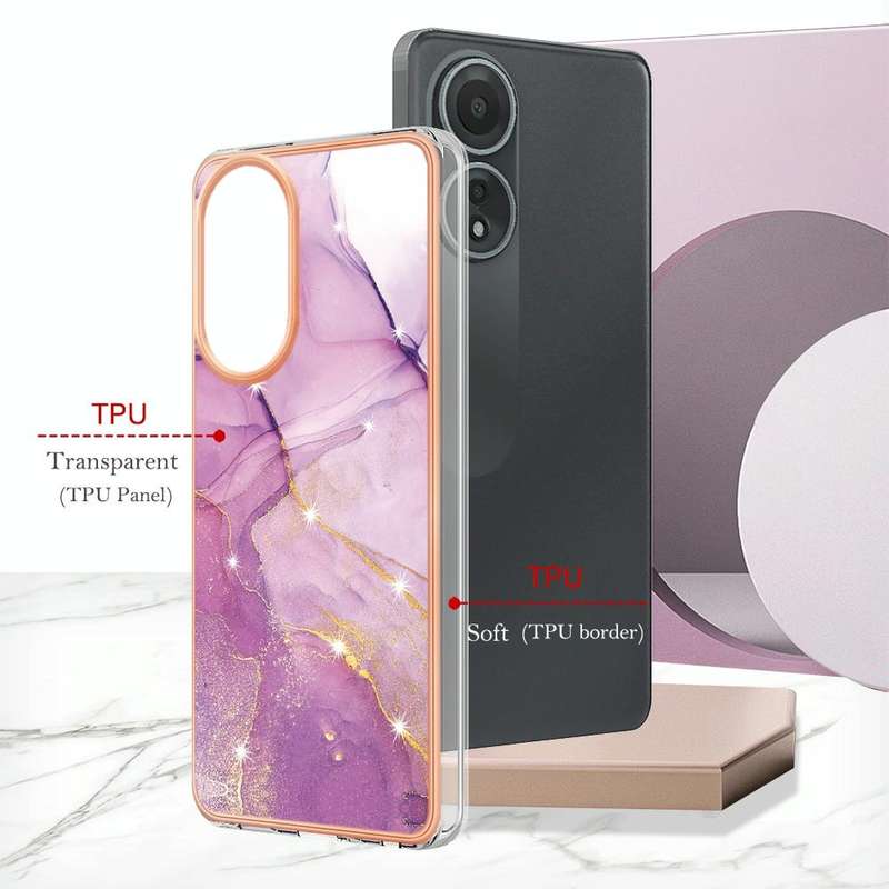 For OPPO A58 4G Electroplating Marble Dual-side IMD Phone Case(Purple 001)