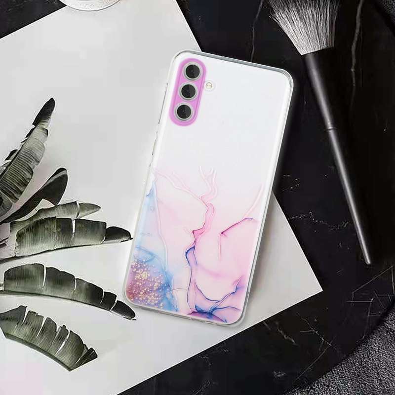 For Samsung Galaxy A34 5G Hollow Marble Pattern TPU Precise Hole Phone Protective Case(Pink)