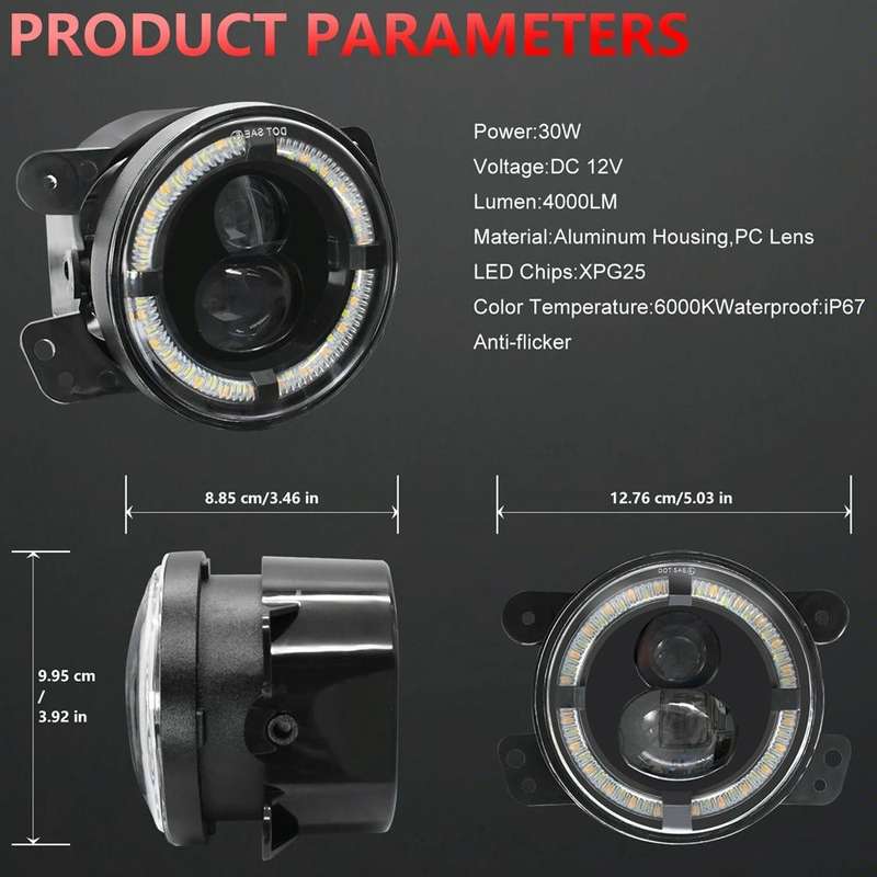 For Jeep Wrangler JK 2 Door 2007-2015 Y4 4 inch 1 Pair Light Guide Dual Lens Fog Light(Yellow White)