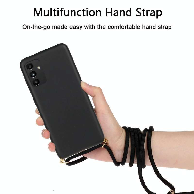 For Samsung Galaxy A13 Wheat Straw Material + TPU Protective Case with Lanyard(Black)