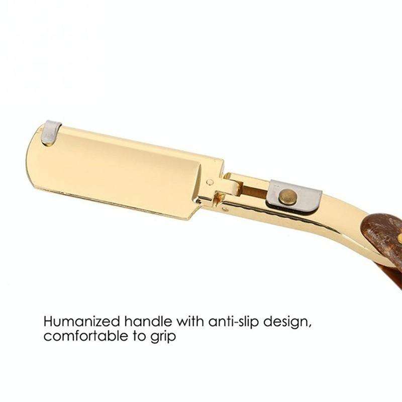 Manual Razor Folding Wooden Handle Men's Razor, Color:Gold