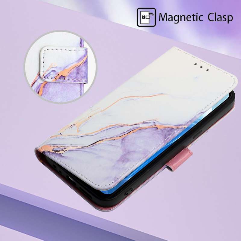 For OPPO Reno7 4G/F21 Pro PT003 Marble Pattern Flip Leather Phone Case(White Purple LS006)