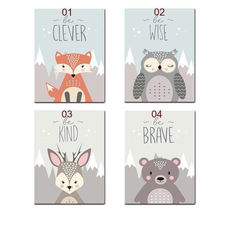 Animal Poster Painting Cartoon Nursery Wall PictureBaby Kids Room Decoration without Frame, Size:...