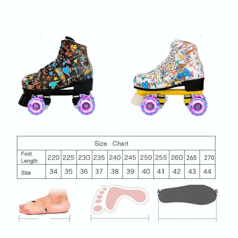 Adult Children Graffiti Roller Skates Shoes Double Row Four-Wheel Roller Skates Shoes, Size: 42(F...