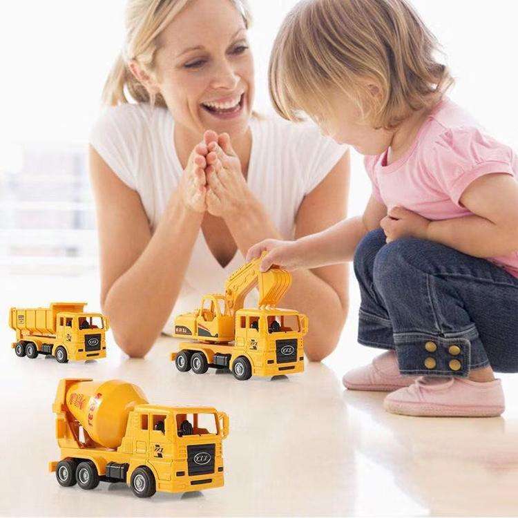 4 in 1 Concrete Mixer Truck + Fuel Tank Truck + Dump Truck + Excavator Inertial Pull Back Car Chi...