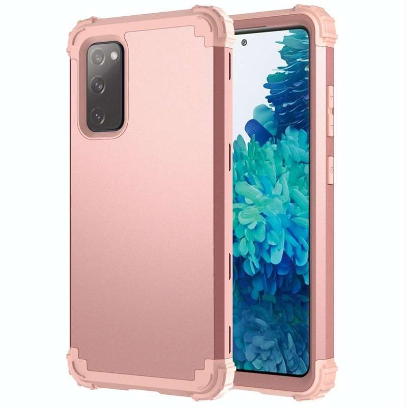 For Samsung Galaxy S20 FE 3 in 1 Shockproof PC + Silicone Protective Case(Rose Gold)