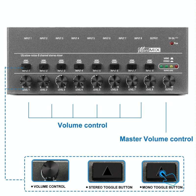 8 Way Mixer With Single Channel Stereo Switching Mini Signal Hybrid Small Audio