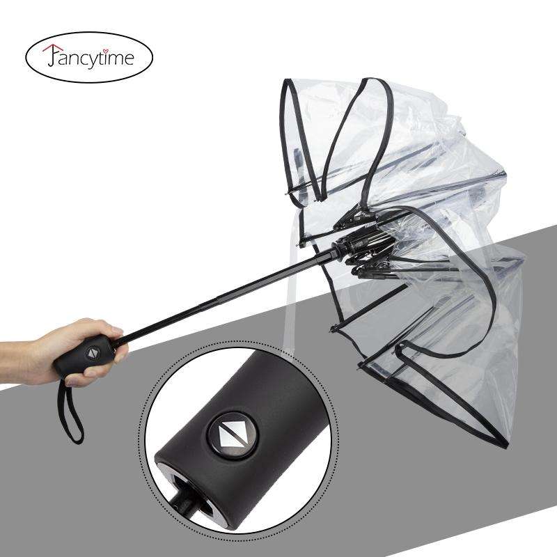 Creative Transparent Folding Umbrella 8 Bones Automatic Umbrella(Black)