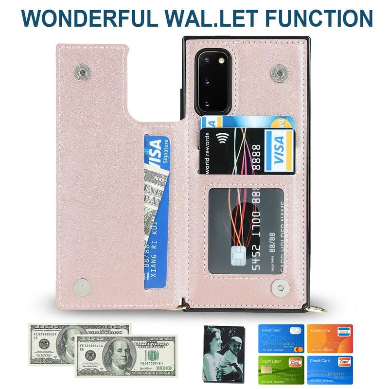 For Samsung Galaxy Note20 Cross-body Square Double Buckle Flip Card Bag TPU+PU Case with Card Slo...