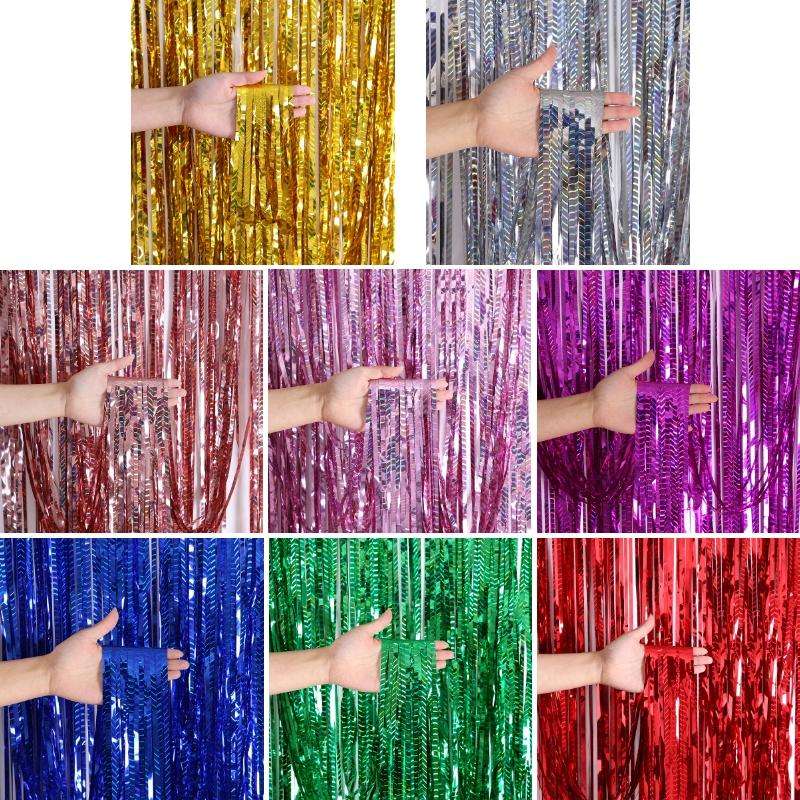 2 PCS Laser Rain Curtain Birthday Party Background Wall Decoration, Color: 2M Blue