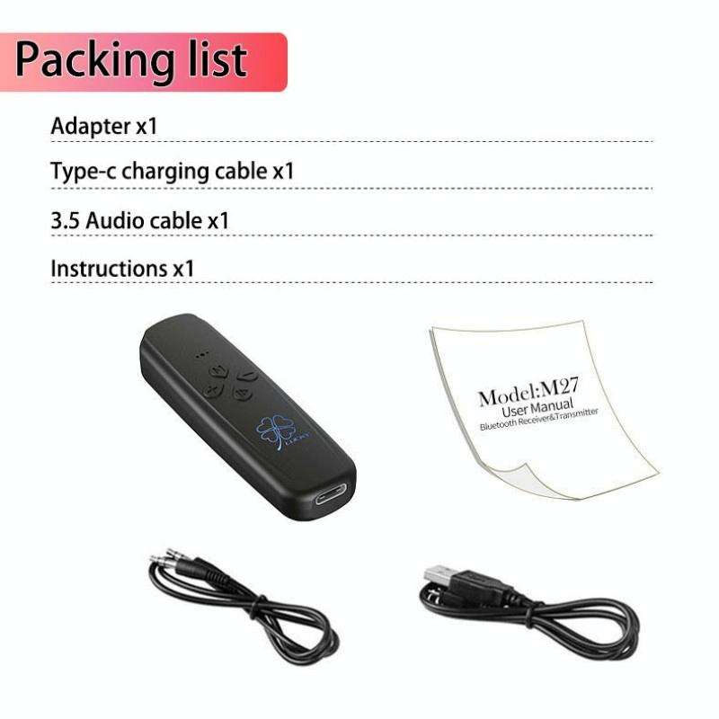 M27 Bluetooth 5.2 Wireless Stereo Music Receiver Transmitter Handsfree 3.5mm Aux Audio Car Kit