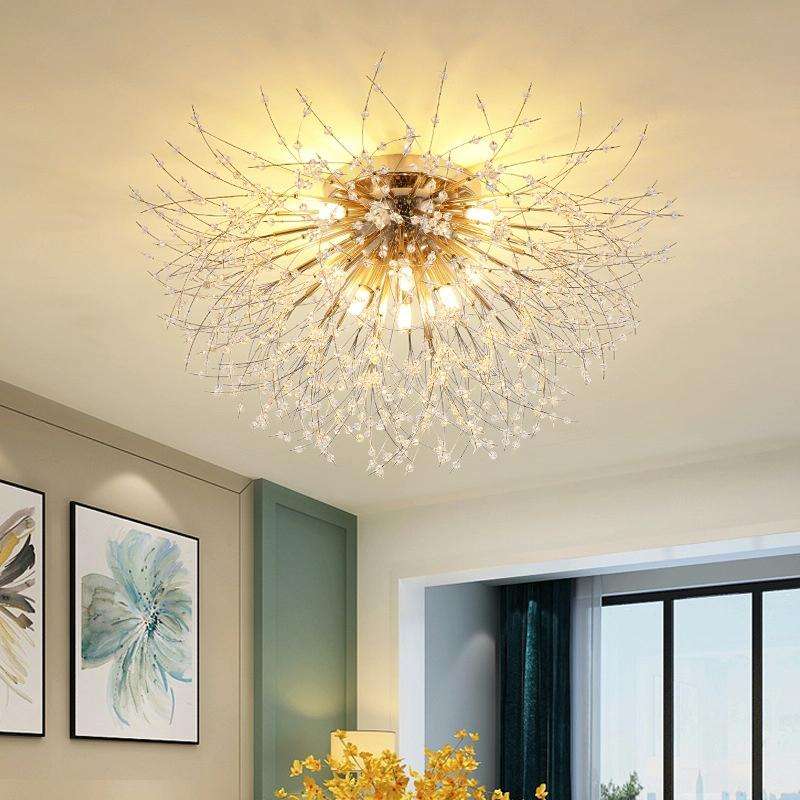 Bedroom Crystal Ceiling Lamp Creative Dandelion Living Room Lamp Dining Room Lamp, Style:Golden (...