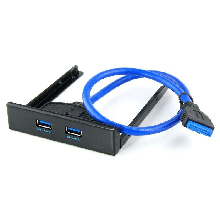 USB 3.0 Front Panel Floppy Disk Bay 20 Pin 2 Ports HUB Bracket Cable(Black)