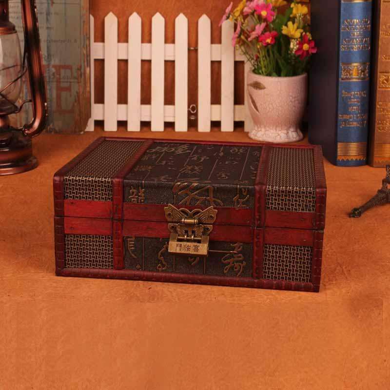 Desktop Book Finishing Retro Box Wooden Jewelry Storage Box With Lock, Size: 23cmx16cmx9.5cm(Chin...
