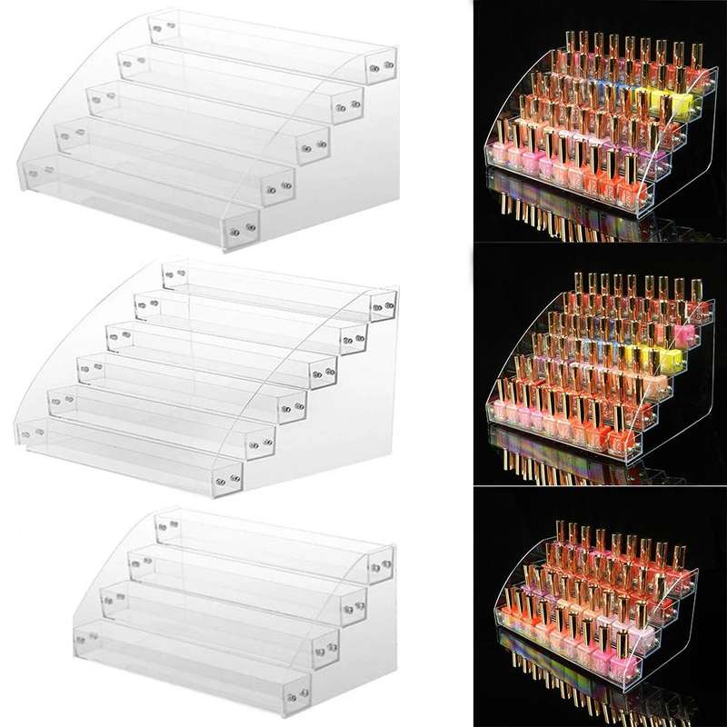 2 Layers Acrylic Nail Polish Display Rack Transparent Ladder Stand Cosmetic Essential Oil Bottle ...