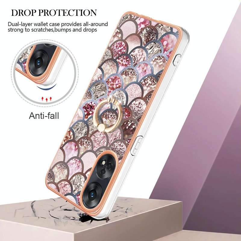 For OPPO Reno8 T 4G Electroplating IMD TPU Phone Case with Ring(Pink Scales)