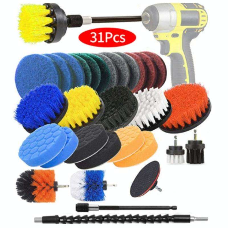 31pcs/set Electric Drill Brush Kitchen Bathroom Wall Cleaning Set(Yellow)