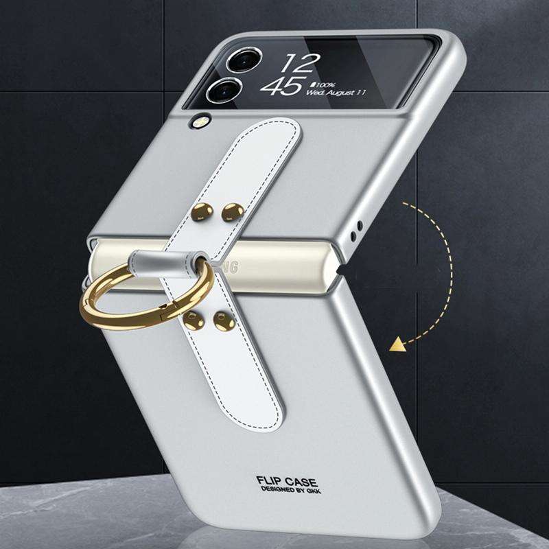 For Samsung Galaxy Z Flip3 5G GKK Ultra-thin PC Full Coverage Phone Flip Case with Ring Holder(Bl...