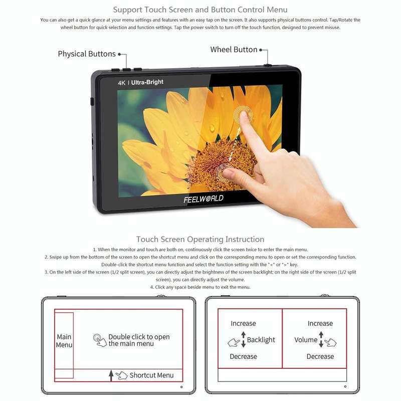 FEELWORLD LUT7 1920x1200 2200 nits 7 inch IPS Screen HDMI 4K Touch Screen Camera Field Monitor
