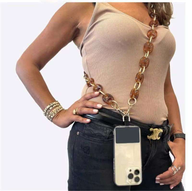 Retro Mobile Phone Chain Lanyard Tortoiseshell Acrylic Resin Bag Chain with Spacer, Spec: L205-LS...