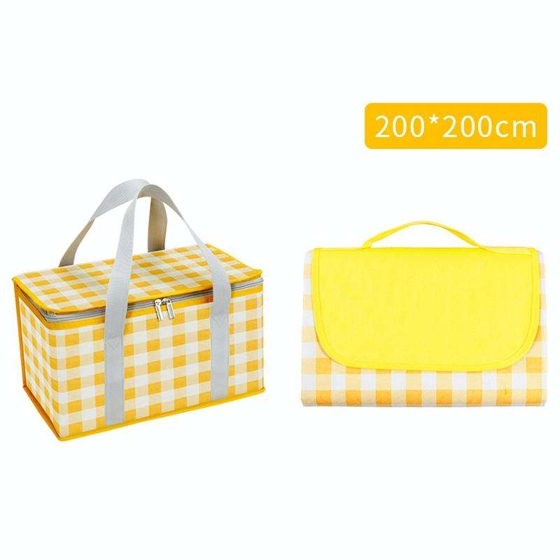 JY2209 Camping Moistureproof Portable Picnic Basket Set, Spec: Yellow White+200x200cm