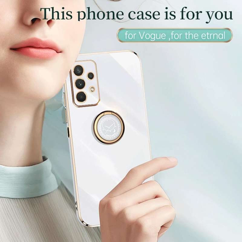 For Samsung Galaxy A32 5G XINLI Straight Edge 6D Electroplate TPU Phone Case with Ring Holder(White)