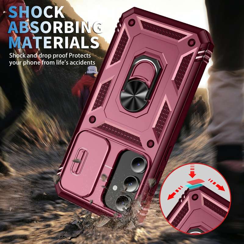 For Samsung Galaxy S23 FE 5G Sliding Camshield TPU + PC Phone Case with Holder(Pink+Rose Red)