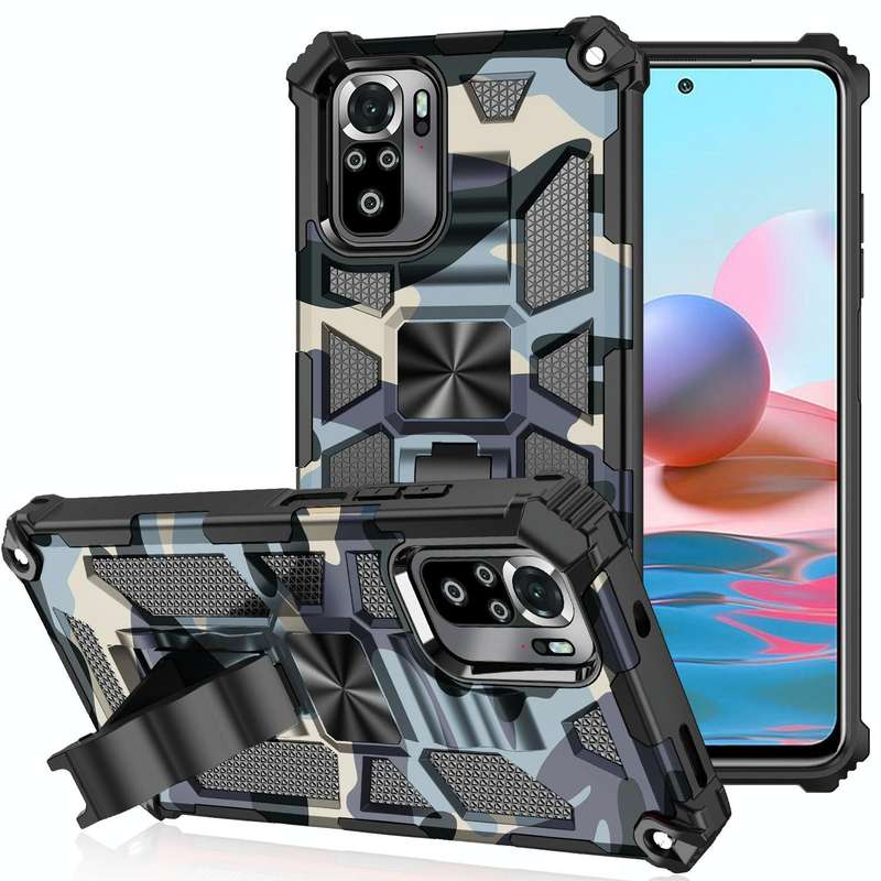 For Xiaomi Redmi Note 10 Pro Camouflage Armor Shockproof TPU + PC Magnetic Protective Case with H...