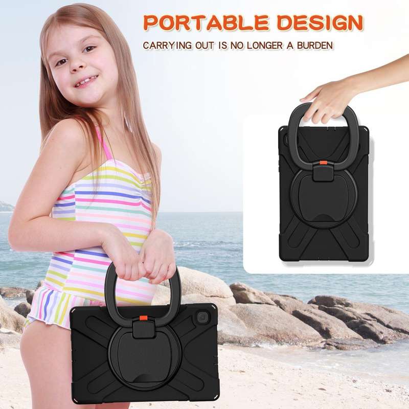 For Samsung Galaxy Tab S6 Lite P610 Silicone + PC Protective Case with Holder & Shoulder Strap(Bl...