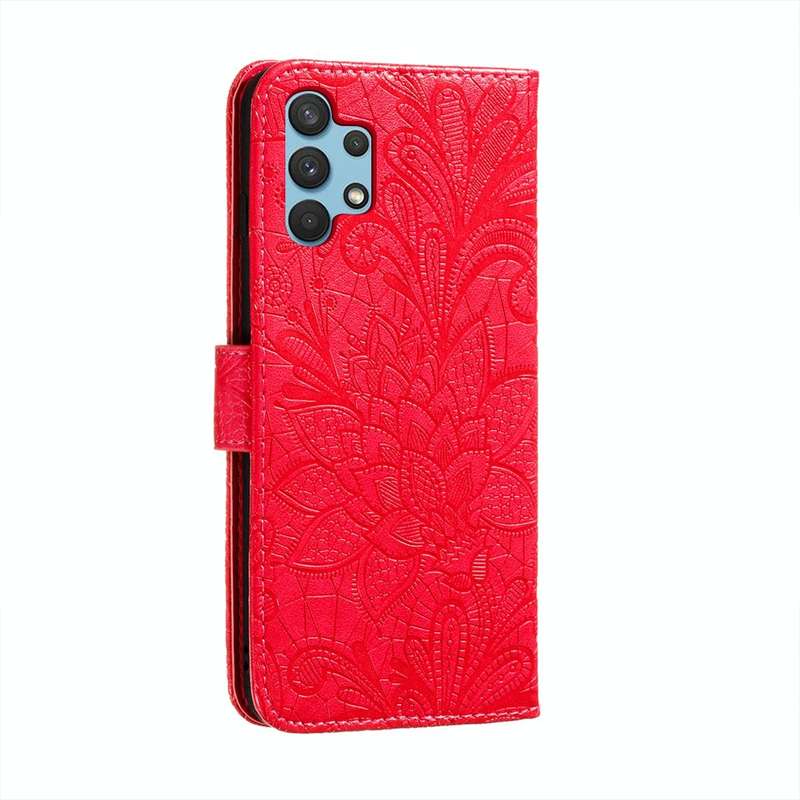 For Samsung Galaxy A32 4G Lace Flower Embossing Pattern Horizontal Flip Leather Case with Holder ...