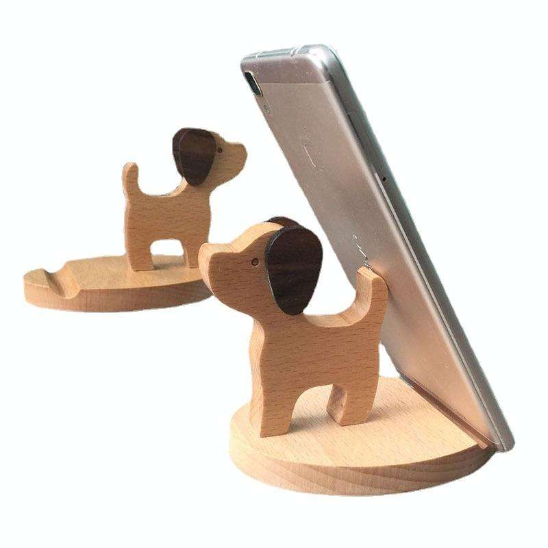 Wooden Mobile Phone Bracket Beech Lazy Mobile Phone Holder,Style: Puppy