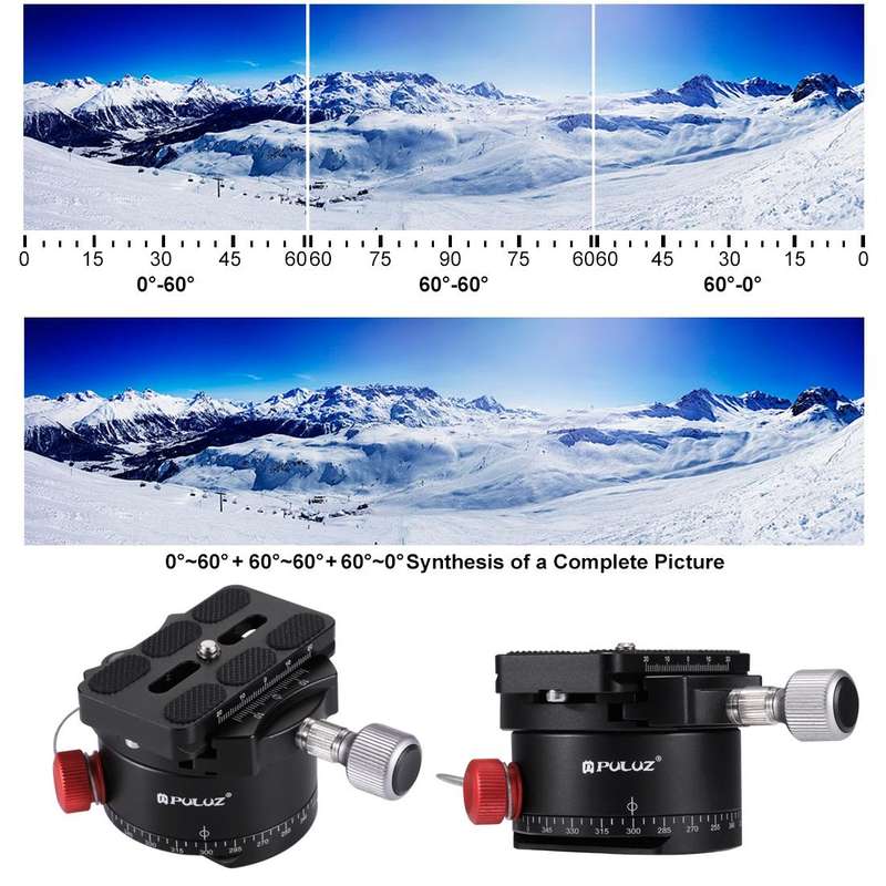 PULUZ Aluminum Alloy Panoramic Indexing Rotator Ball Head with Quick Release Plate for Camera Tri...