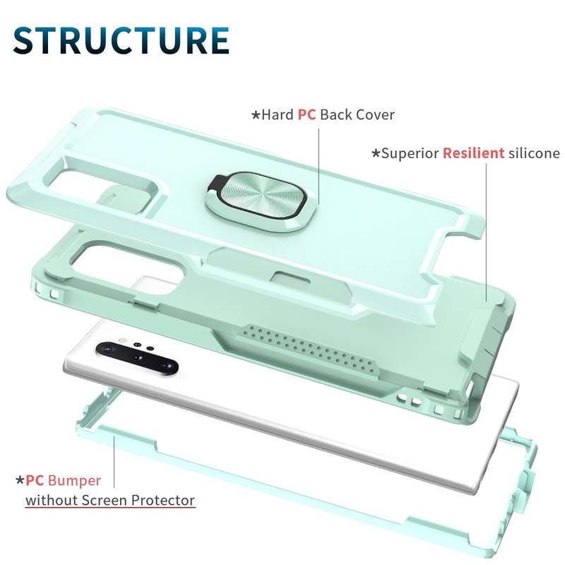 For Samsung Galaxy Note10+ 3 in 1 PC + TPU Phone Case with Ring Holder(Mint Green)
