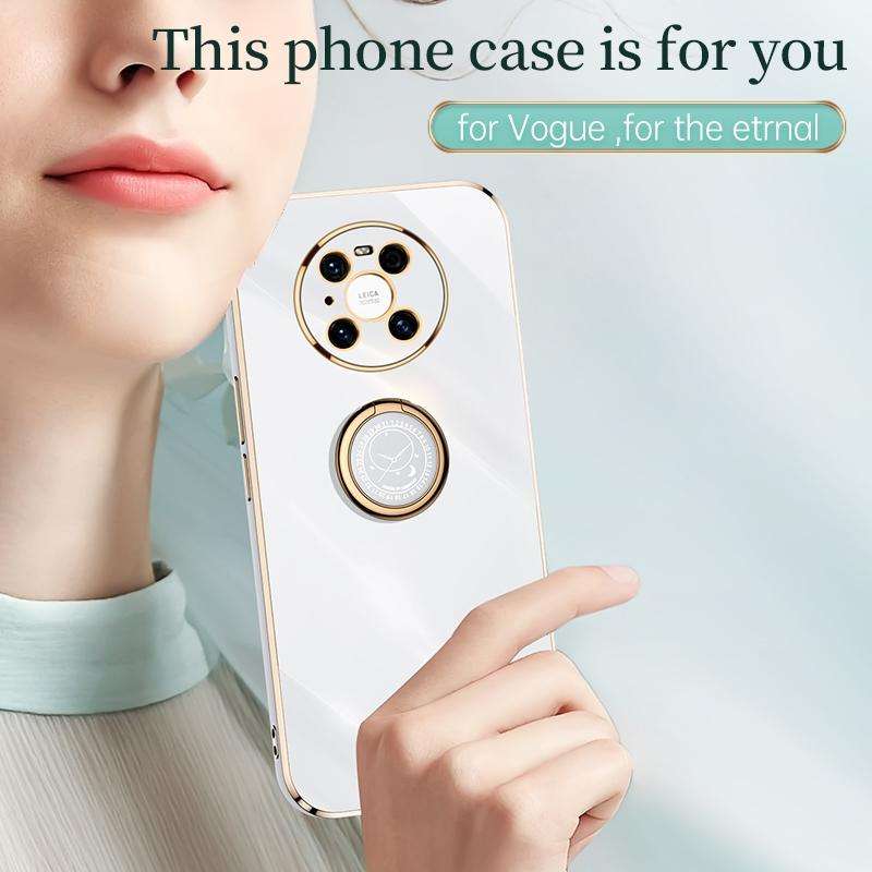 For Huawei Mate 40 Pro XINLI Straight 6D Plating Gold Edge TPU Shockproof Case with Ring Holder(B...