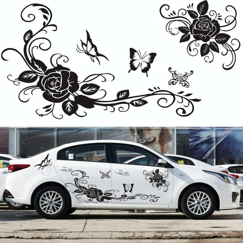 2 PCS/Set D-72 Butterfly Love Flower Pattern Car Modified Decorative Sticker(White)