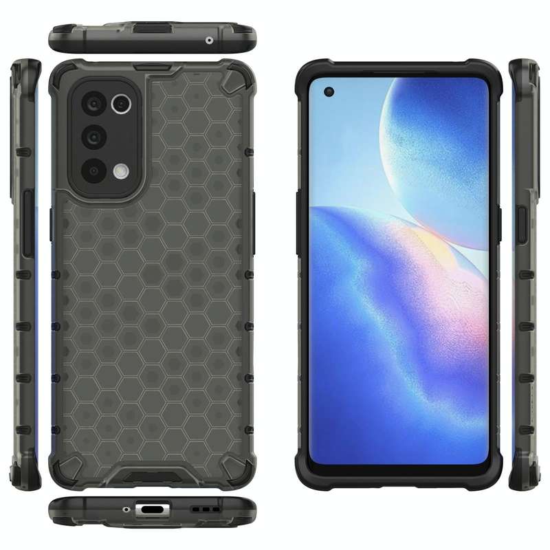 For Oppo Reno5 Pro 5G Shockproof Honeycomb PC + TPU Case(Black)
